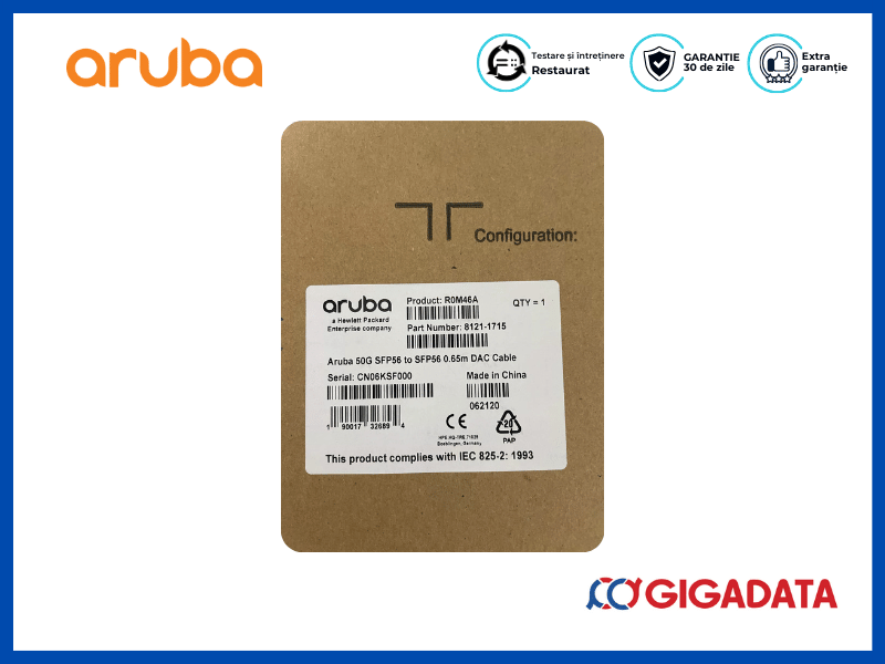 Aruba R0M46A 50G SFP56 to SFP56 0.65m Direct Attach Copper Cable - 3