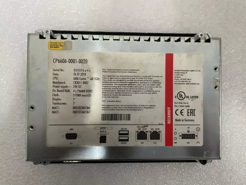 BECKHOFF CP6606-0001-0020 HMI BUILT-IN 7” 800X480 24V.DC PANEL PC TOUCH SCREEN - 5