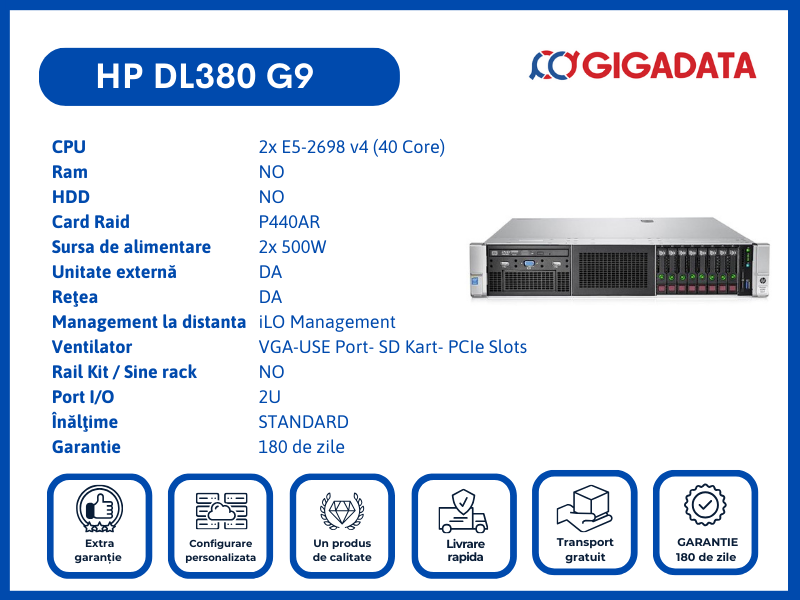 Hp DL 380 Gen9 8xSFF 2xE5-2698 v4 Raid Card with Battery 2xPS SERVER - HP