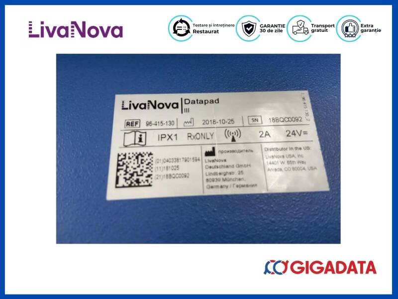 LivaNova Datapad 96-415-130 IPX1 RxONLY SYSTEM PANEL SORIN BQC 815 - 5