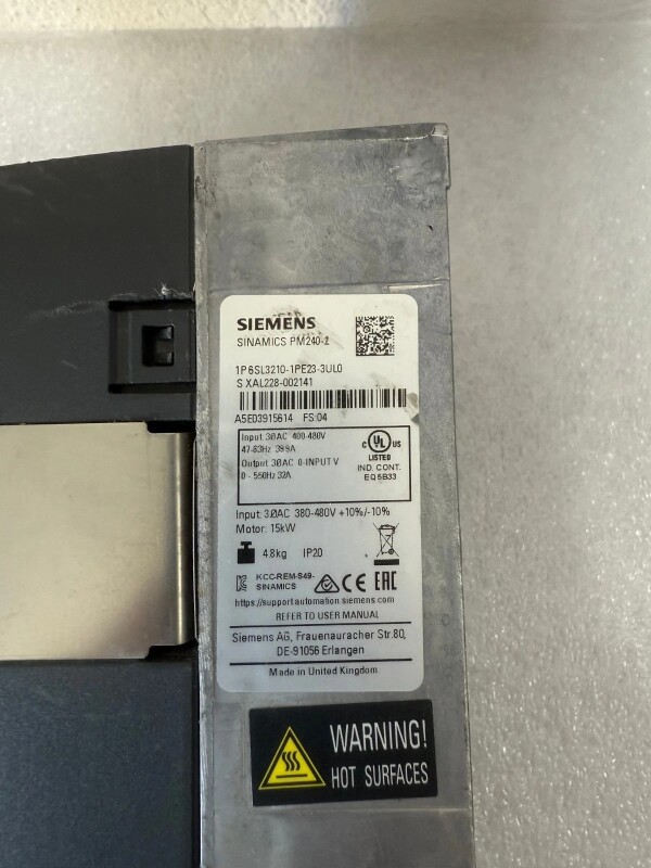 Siemens 6SL3210-1PE23-3UL0 Sinamics Power Controller Module PM240-2 - 6
