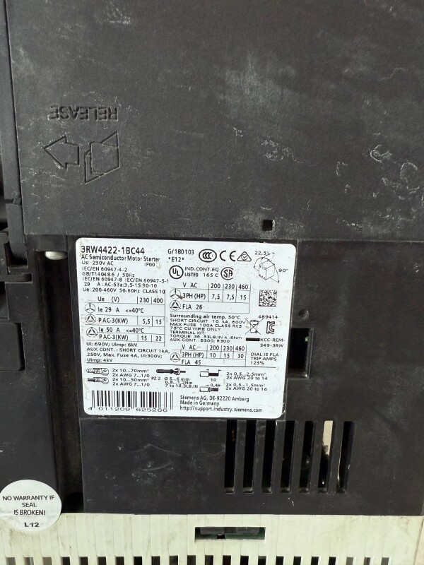 Siemens Sirius 3RW4422-1BC44 , 3RW4 422-1BC44 AC Semiconductor Motor Starter - 5